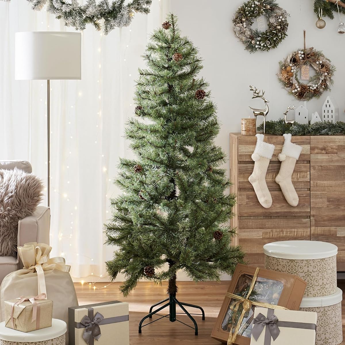 LOWYA Christmas Tree, Nude Tree, Single Item, No Decorations, No Ornaments, Assembled, Scandinavian Style, Stylish, 150cm, Compact, Green