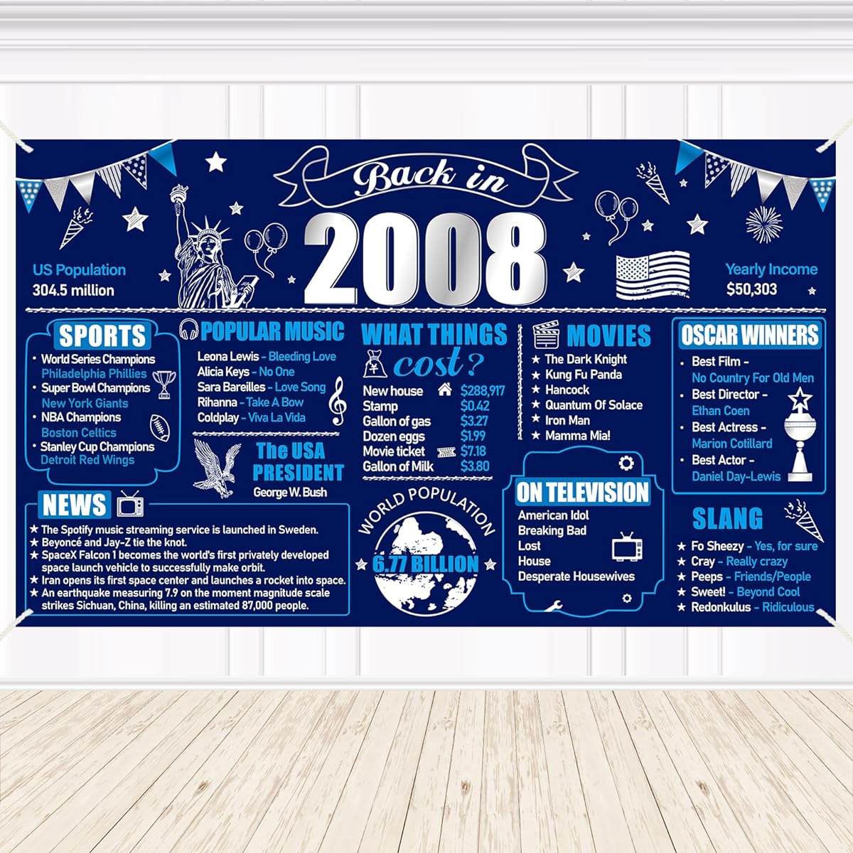 Large Blue Silver 16th Birthday Banner Decorations for Men Navy Blue 16th Birthday 2007 Birthday Banner Party Supplies Happy 16th Birthday Photo Backdrop Indoor Outdoor