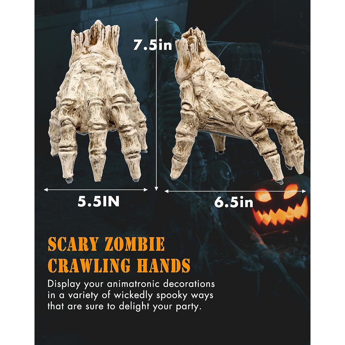 FuinMer Moving Skeleton Hand Halloween Decorations Indoor Animatronics Prank Home Halloween Decor Props Halloween Outdoor Decoration Props for Ghost Festival/Makeup Party/Haunted House