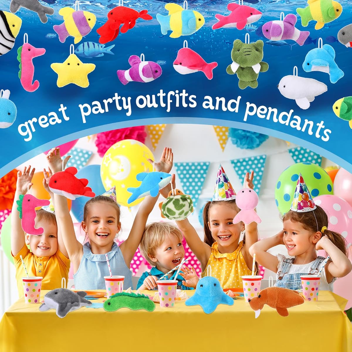 Deekin Mini Ocean Animal Stuffed Animals Sea Creatures Stuffed Animals Under the Sea Animals Party Toys Sea Animals Birthday Party Favors Claw Machine Gift Bag Fillers Pack of 48
