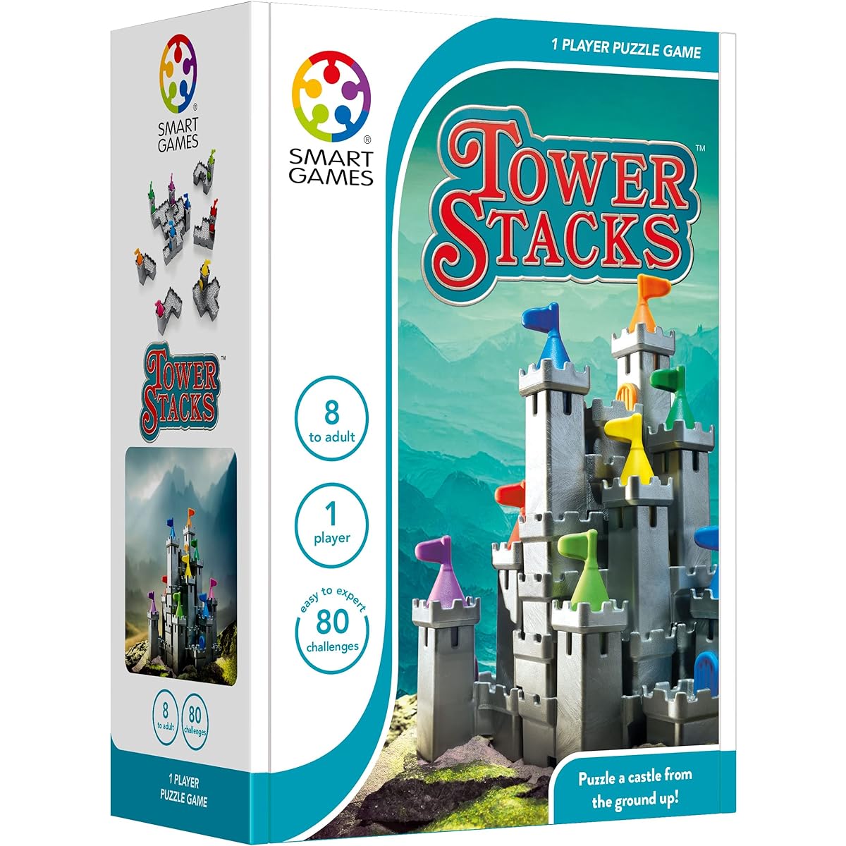 SmartGames Tower Stack Castle Building Game with 80 Challenges for Ages 8-Adult