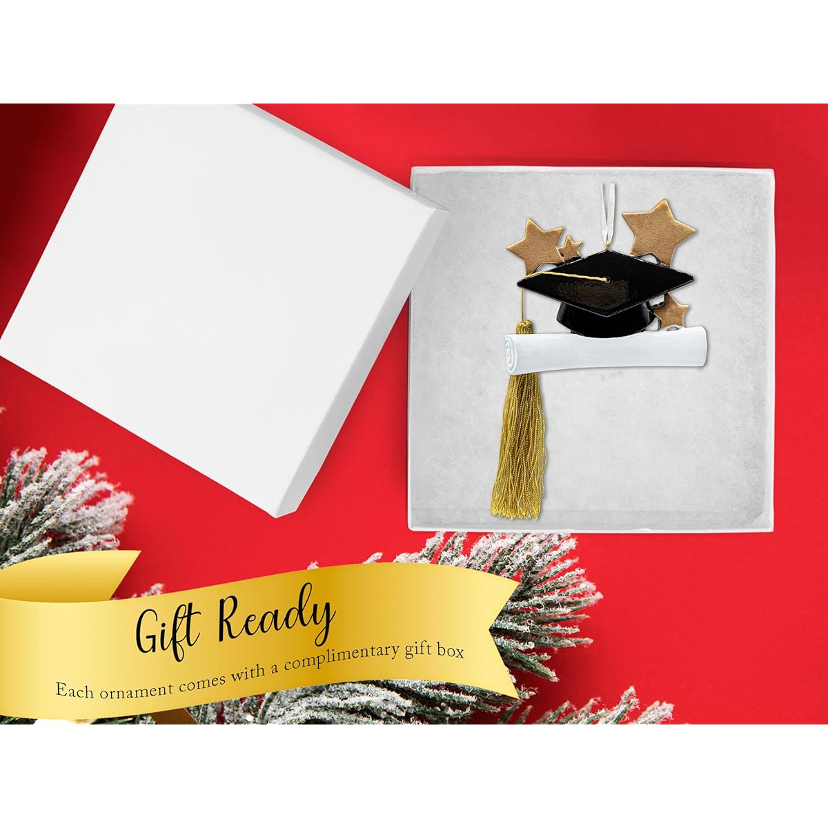 UniqXmas Graduation Christmas Ornaments, Diploma Graduation Cap Tassel with Star for Christmas Tree, High School College Bachelor Doctorate Graduation Souvenirs, Customizable