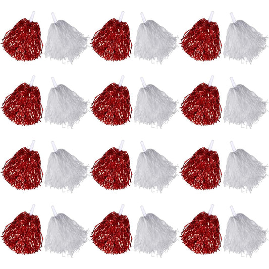 24 Cheerleading Pom Poms with Metallic Foil Handles for Cheer Squad Team Spirited Away Fun Pom Poms for Party Sports Dance Cheer 30 Grams Each Weight