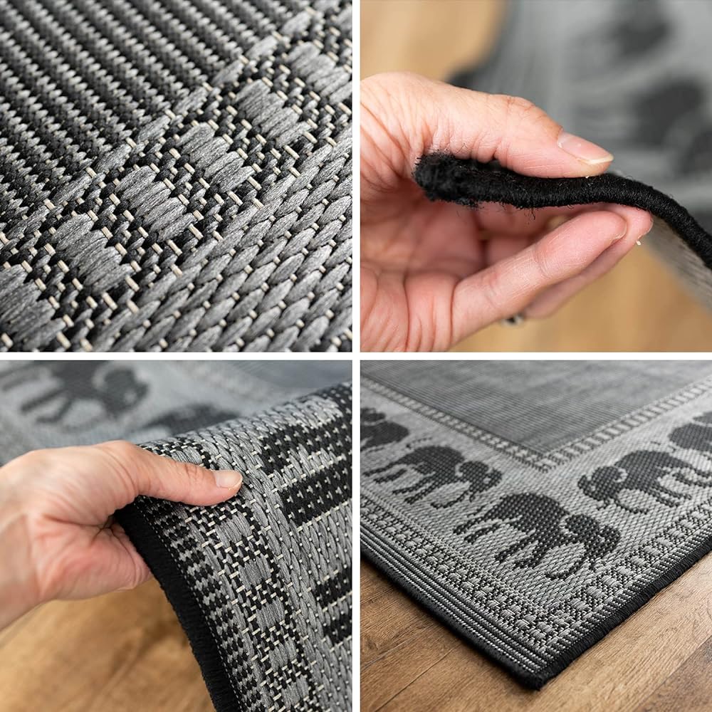 Sayang Sayan Elephant Pattern Asian Rug Carpet Boom 200 x 200 2 Tatami Black Wilton Weave