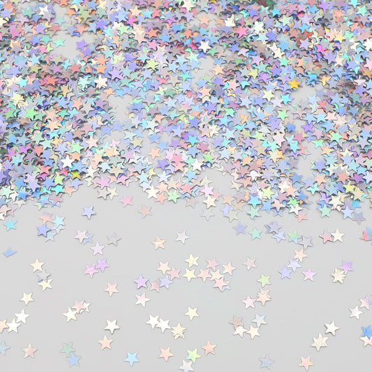 30g Star Sequin Confetti - Iridescent Foil Confetti for Wedding Cards Party Decorations Birthday Kids Birthday Baby Shower Halloween Christmas Table Decorations 6mm Metallic Glitter Silver White