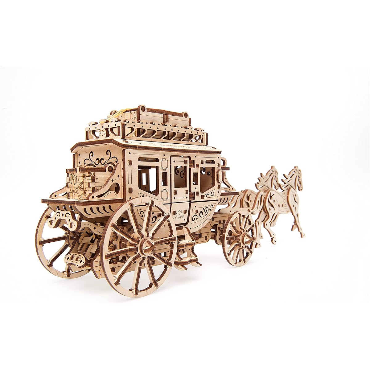 UGEARS Stagecoach 3D Mechanical Model - Wooden Brain Teaser and Puzzle for Adults, Teens