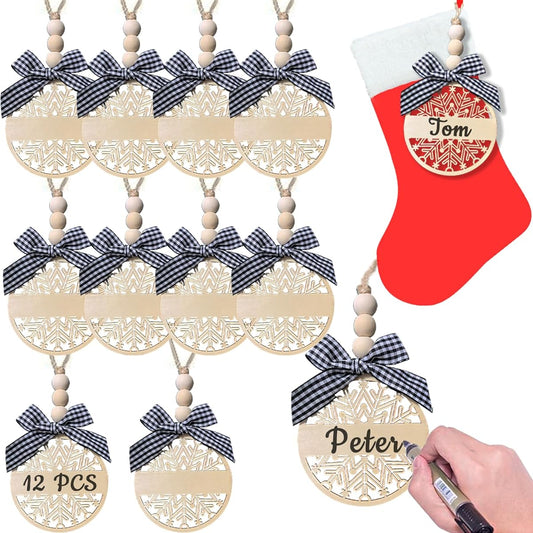 WOXBITA Christmas Stocking Name Tags Personalized Wooden Name Tags Christmas Stocking Decorations Christmas Tree Hanging Ornaments DIY Handmade 12 Pieces