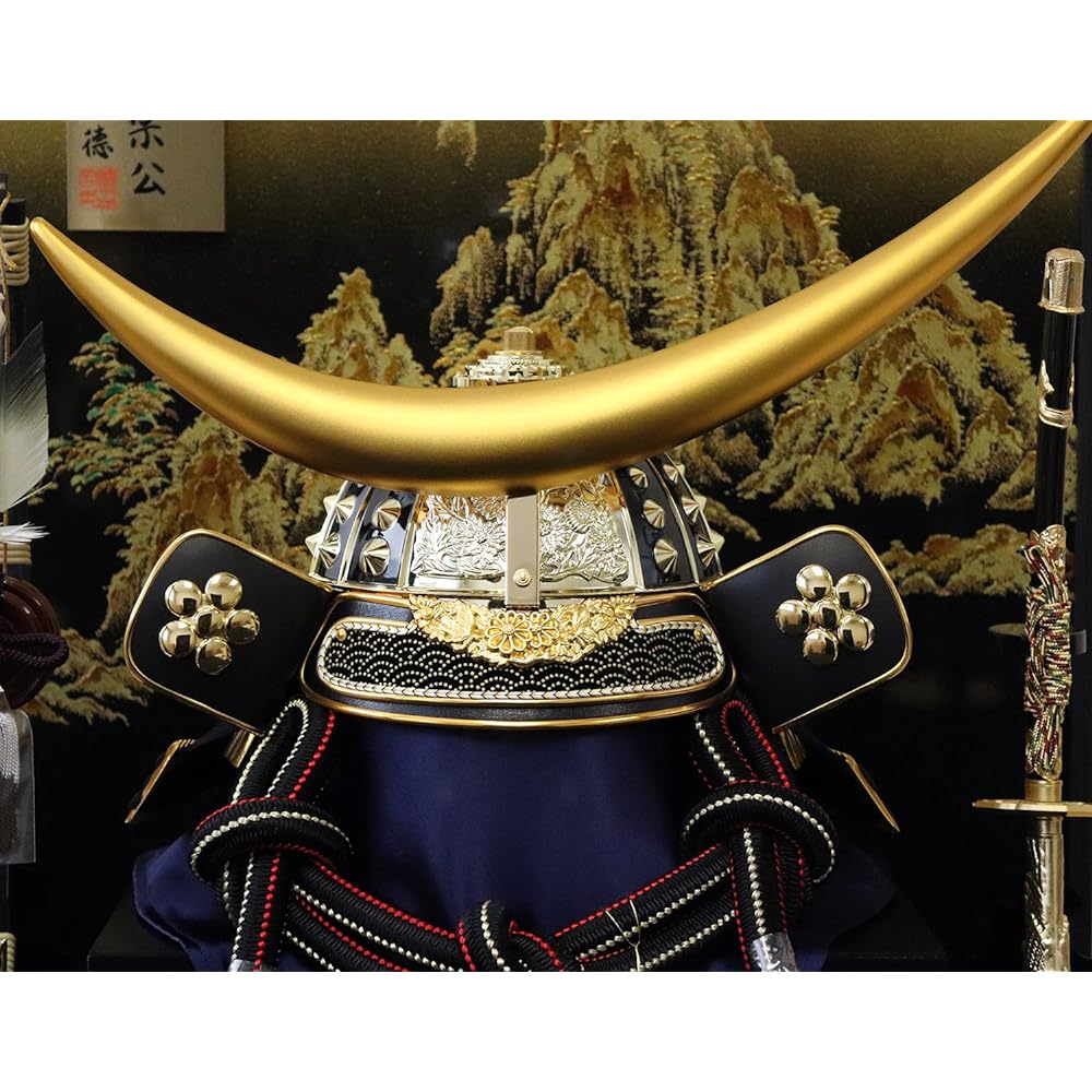 Yoshitoku Satsuki Doll Helmet in Case Date Masamune Helmet Width 58 x Depth 40 x Height 63cm Black Painted Glass Case 537036