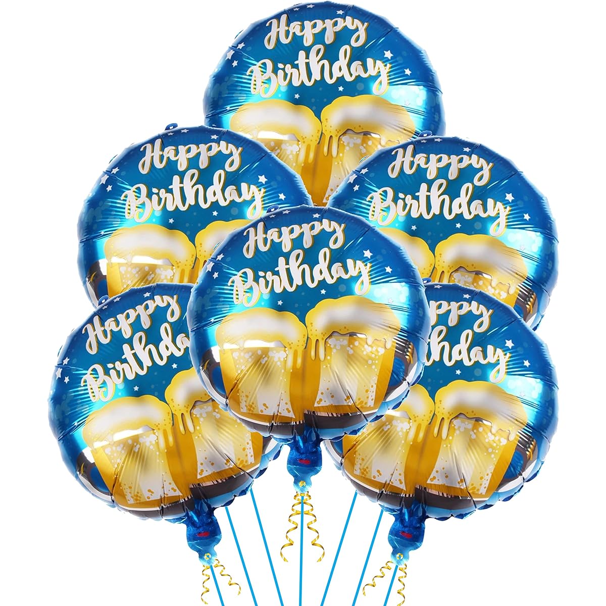 GRAND SHOP Happy Birthday Round Foil Balloons Cheer Mug Pack of 6