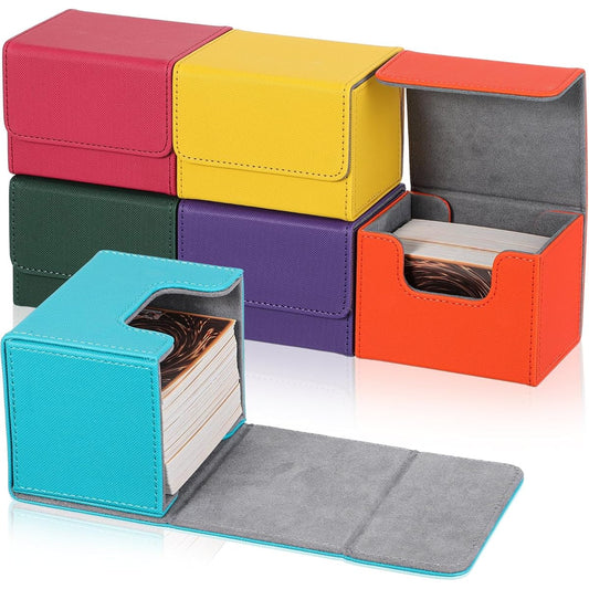 6 Pack Leather Deck Card Box 100+ Card Deck Game Box Magnetic Playing Card Deck Card Storage Box Compatible with MTG TCG (Pink, Orange, Blue, Yellow, Green, Purple, Horizontal)