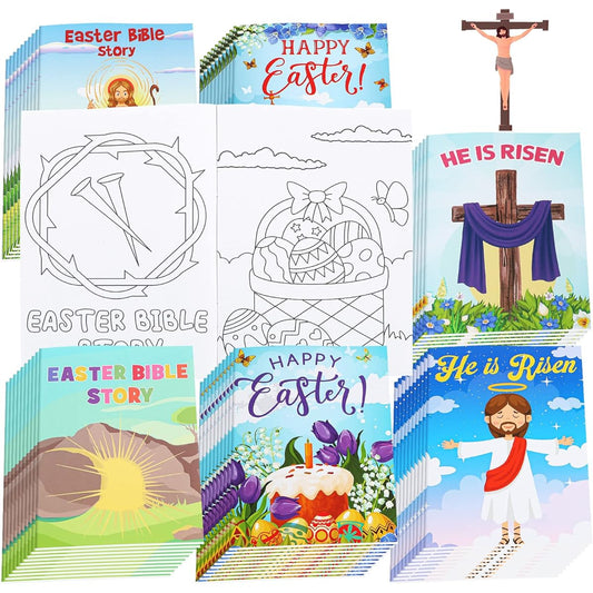 40 Pieces Easter Bible Coloring Book for Kids Christian Coloring Book Bulk Bible Stories for Kids Religious Coloring Book Easter Party Favors Basket Stuffers Class Activity Supplies Decorations