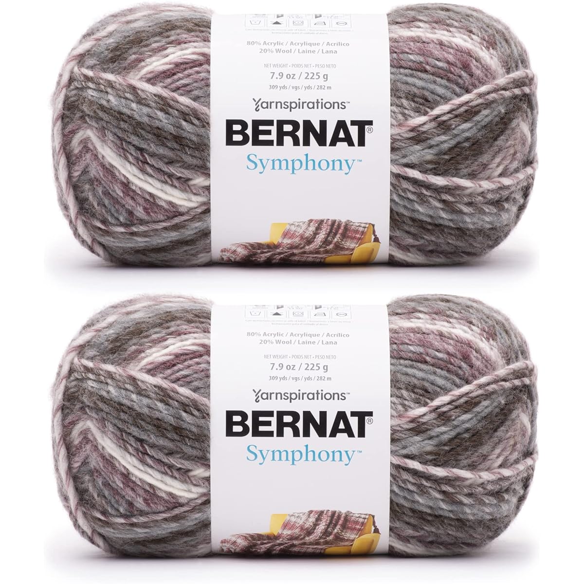 Bernat Symphony Pebbles Yarn - 2 Pack 225g/8oz - Nylon - 5 Bulky - 309 Yards - Knitting/Crochet