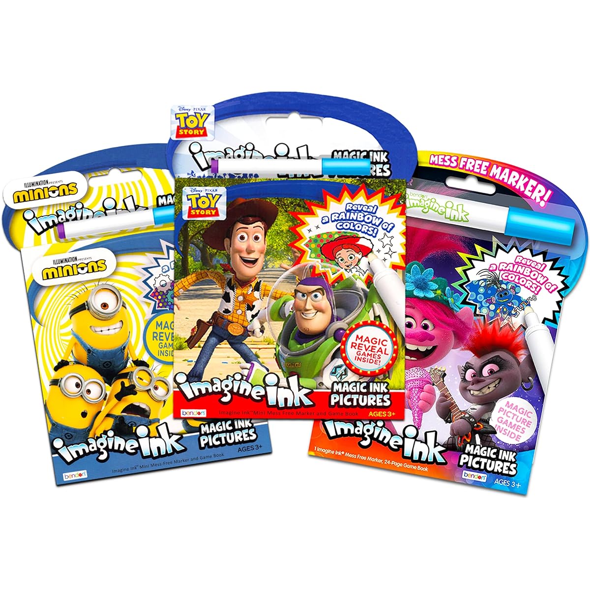 Imagine Ink No Mess Coloring Book Superset 3-Pack No Mess Magic Ink Activity Books Troll, Minion, Wreck It Ralph (Imagine Ink Coloring Book Party Supplies)