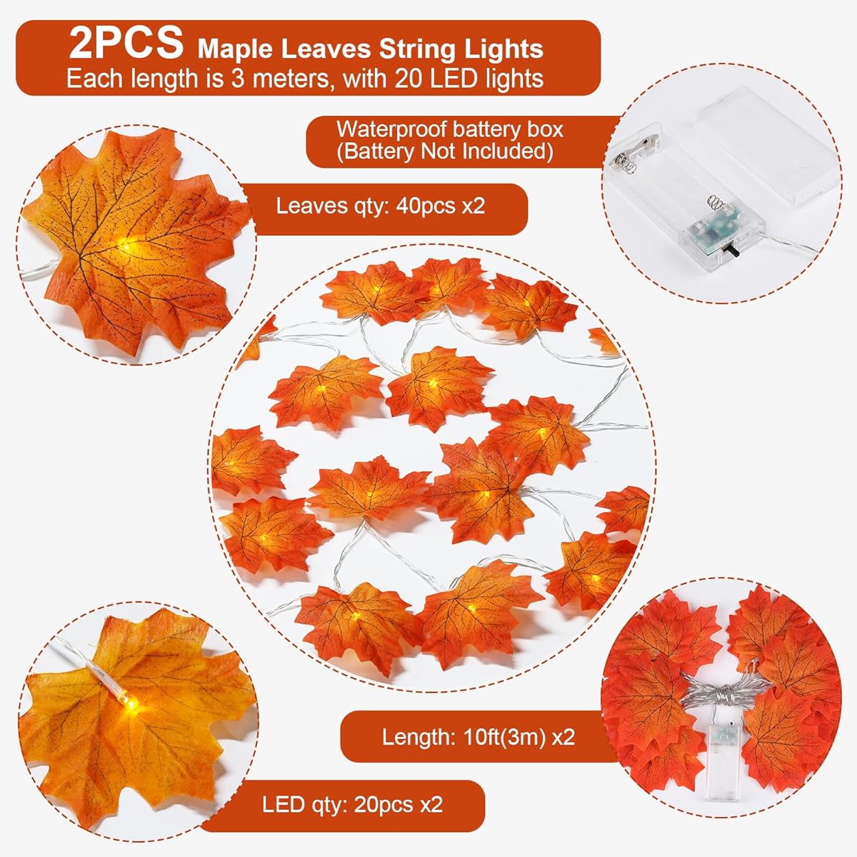 Touloube Thanksgiving Decorations Fall Garland with Lights Fall Maple Leaf Garland Artificial Fall Maple Leaf Garland 2pcs