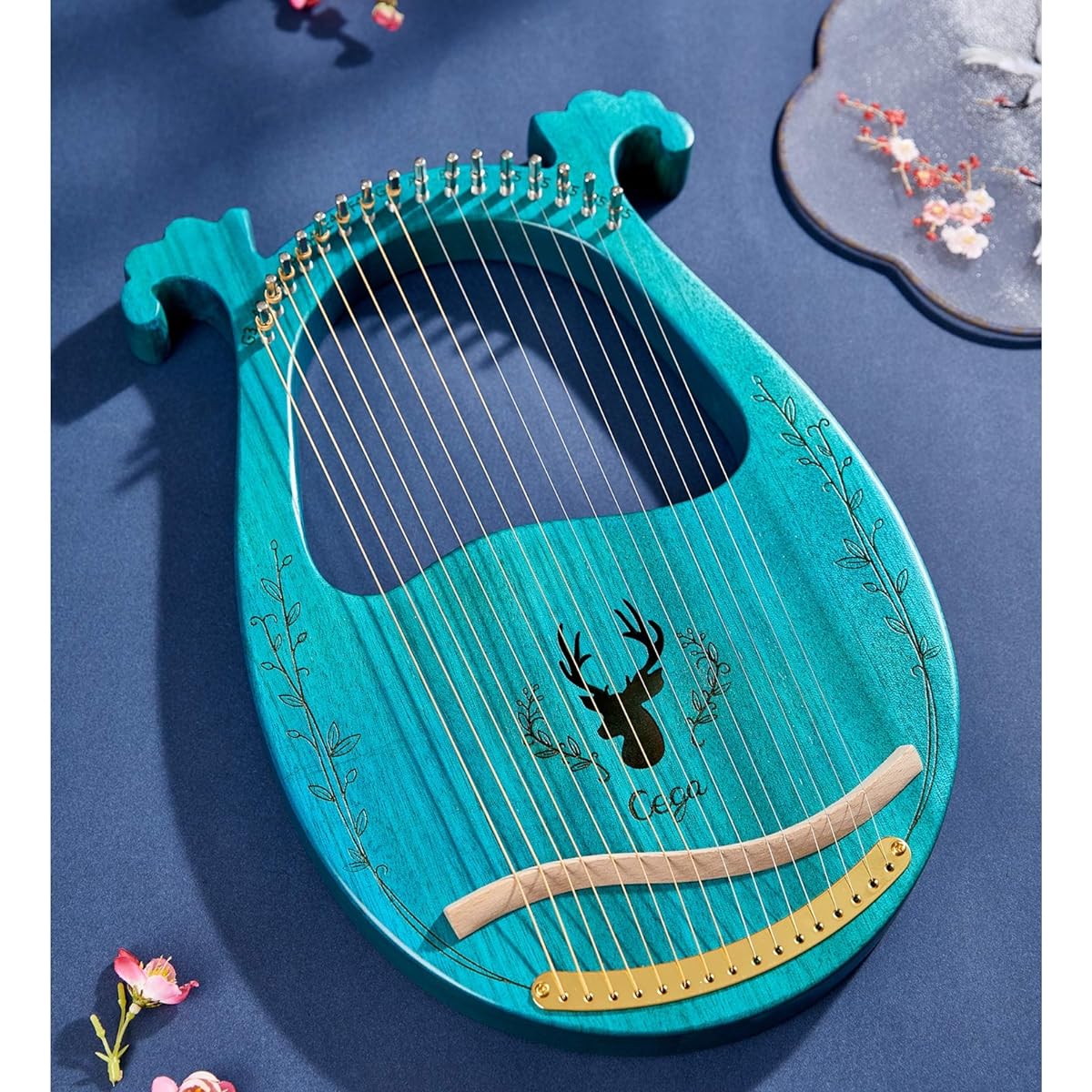 WowZza Harp Instrument 16 Metal String Lyre Harp Lyre Harp with Key Pick Extra Strings Black Gig Bag Tutorial Book Musical Instrument Yellow/Green