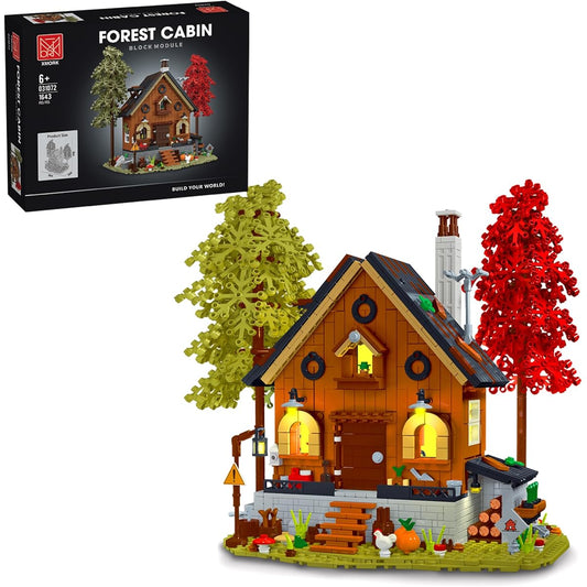Addshiny Wooden Cabin Building Set with LED Lights MOC Villa Charette Construction Forest Cabin House Building Kit with LED Lights DIY Street View Model Toys for Ages 6+ (1643 Pieces)