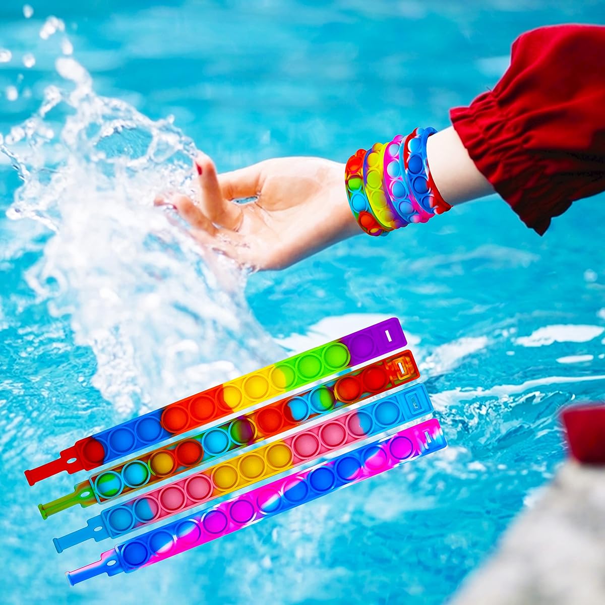 DOPWQAA 100pcs Push Pop Fidget Bracelet Toys Fidget Popper Bracelets Pack, Durable Adjustable Multicolor Stress Relief Finger Press Bracelets for Kids and Adults ADHD ADD Autism