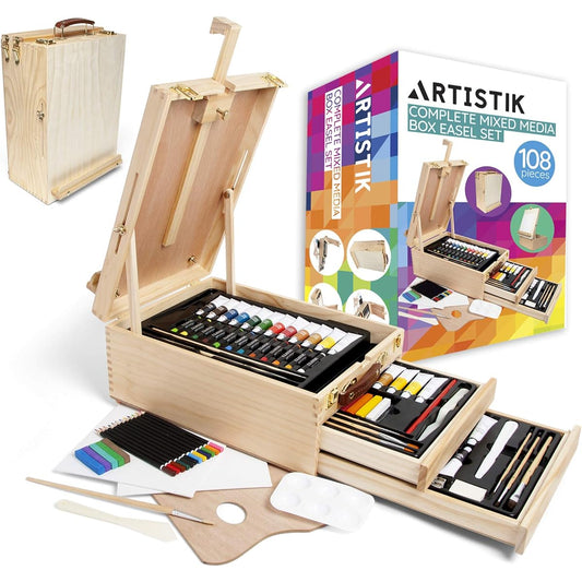 Adjustable Wooden Table Sketch Box Easel - Portable 3 Drawer Wooden Artist Easel for Sketching and Painting with Desktop Storage, Solid Beech Wood