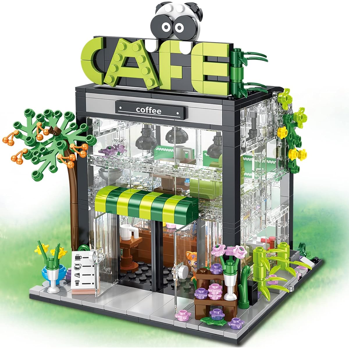 Coffee Shop Building Kit with Open Roof and Lights Compatible with Lego Flower House, Create an Elegant Afternoon Tea Atmosphere, Beautiful Gift Box for Teenagers and Adult Brick Lovers (589 Pieces)