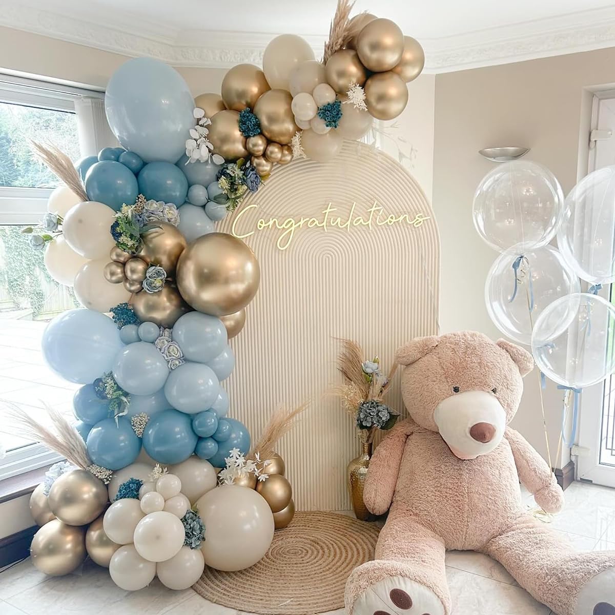 Dusty Blue Balloon Garland Arch Kit 152pcs Slate Blue Macaron Blue Metallic Chrome Gold White Sand Birthday Balloons Baby Shower Bridal Shower Boho Wedding Party Backdrop Decoration