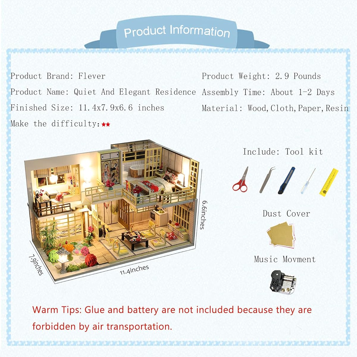 Flever Dollhouse Miniature DIY House Kit Japanese Style Creative Room Furnished Romantic Valentine Gift (Quiet and Elegant Residence)