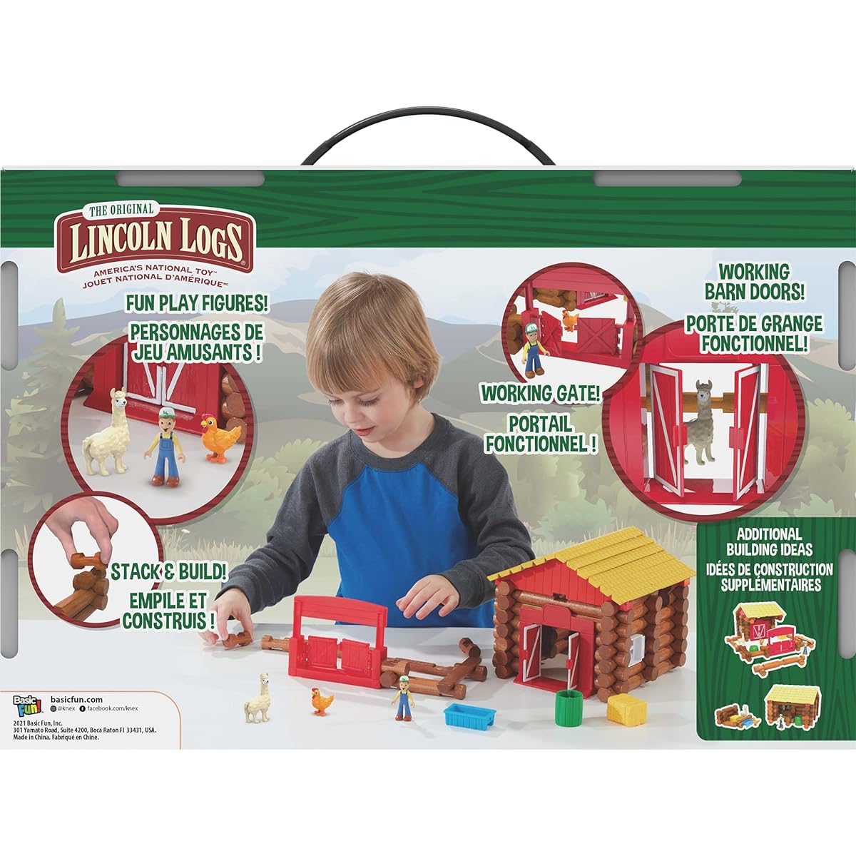LINCOLN LOGS - Fun On The Farm - 102 Pieces - Real Wooden Logs - Ages 3+ - Best Retro Building Gift Set - Creative Construction Engineering - Top Blocks Game Kit - Preschool Educational Toy