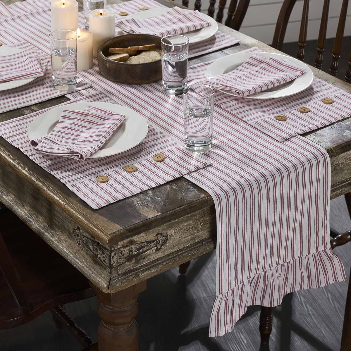 Timeless Ticking Red Runner Country Farmhouse Table Decor Christmas & Holiday Red & White Stripes 72"L x 13"W