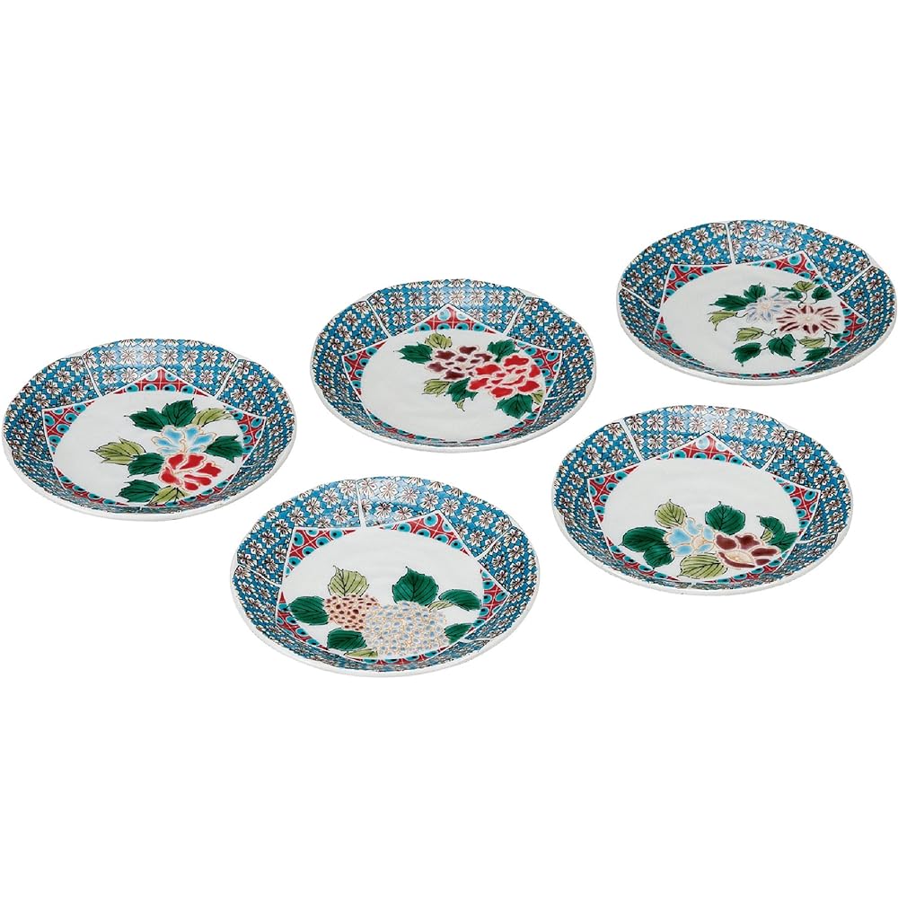 Maruyone Kutani ware 4.3 plates, different fruit pictures, 5-piece set K4-43
