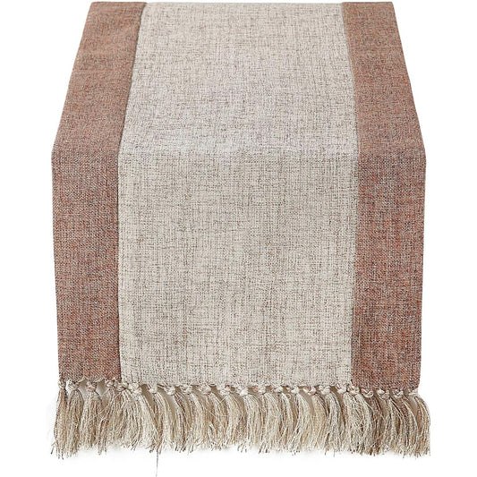 15" x 72" Farmhouse Style Linen Table Runner, Handmade Fringed Rustic Burlap Wide Table Runner, 72" Long, Dining Room Dresser Decor, Beige