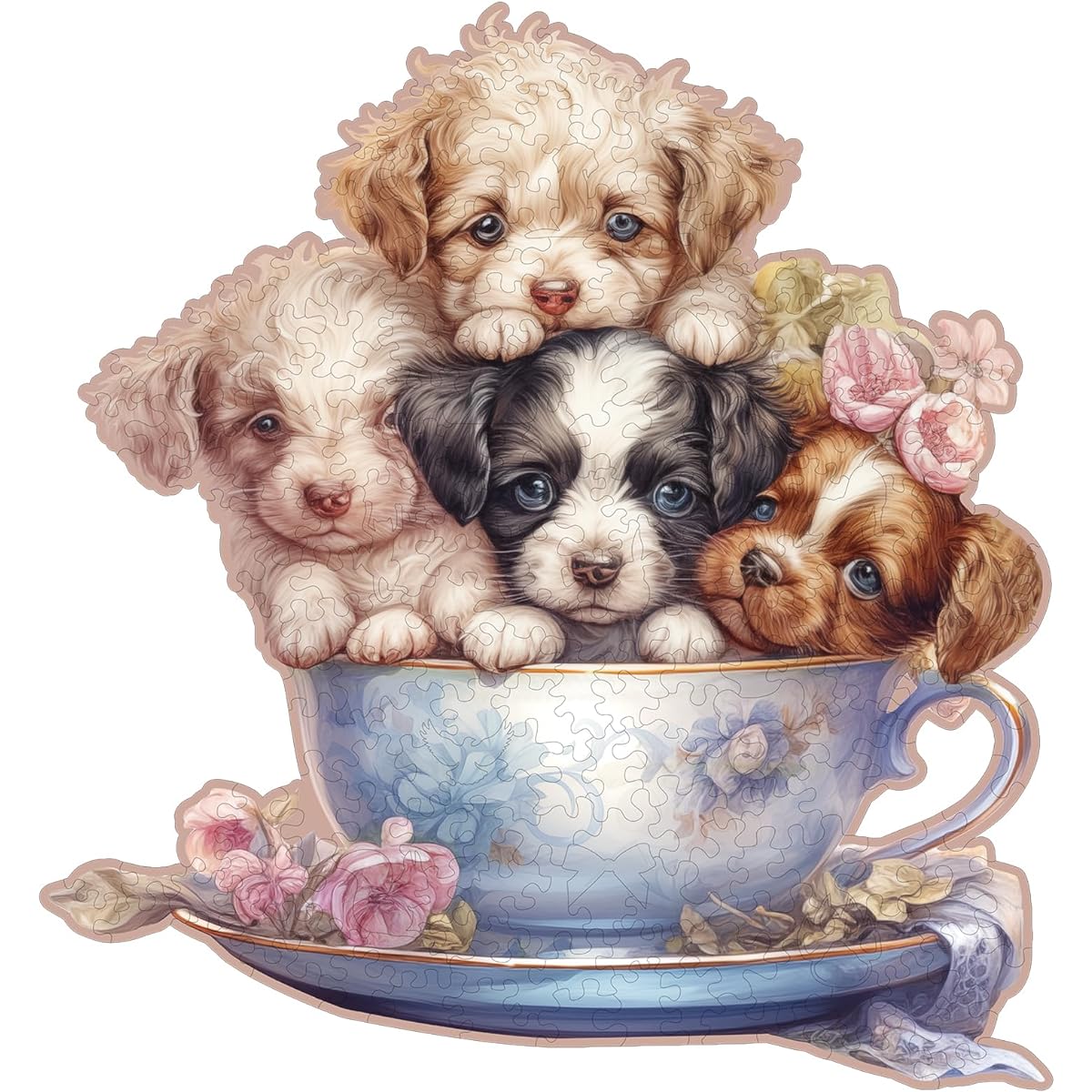 KAAYEE Wooden Jigsaw Puzzle - Wooden Puzzle for Adults Unique Shapes Advanced Cute Puppy Wooden Jigsaw Puzzle for Adults Family Puzzle 11.8 x 11 Inch 245 Pieces