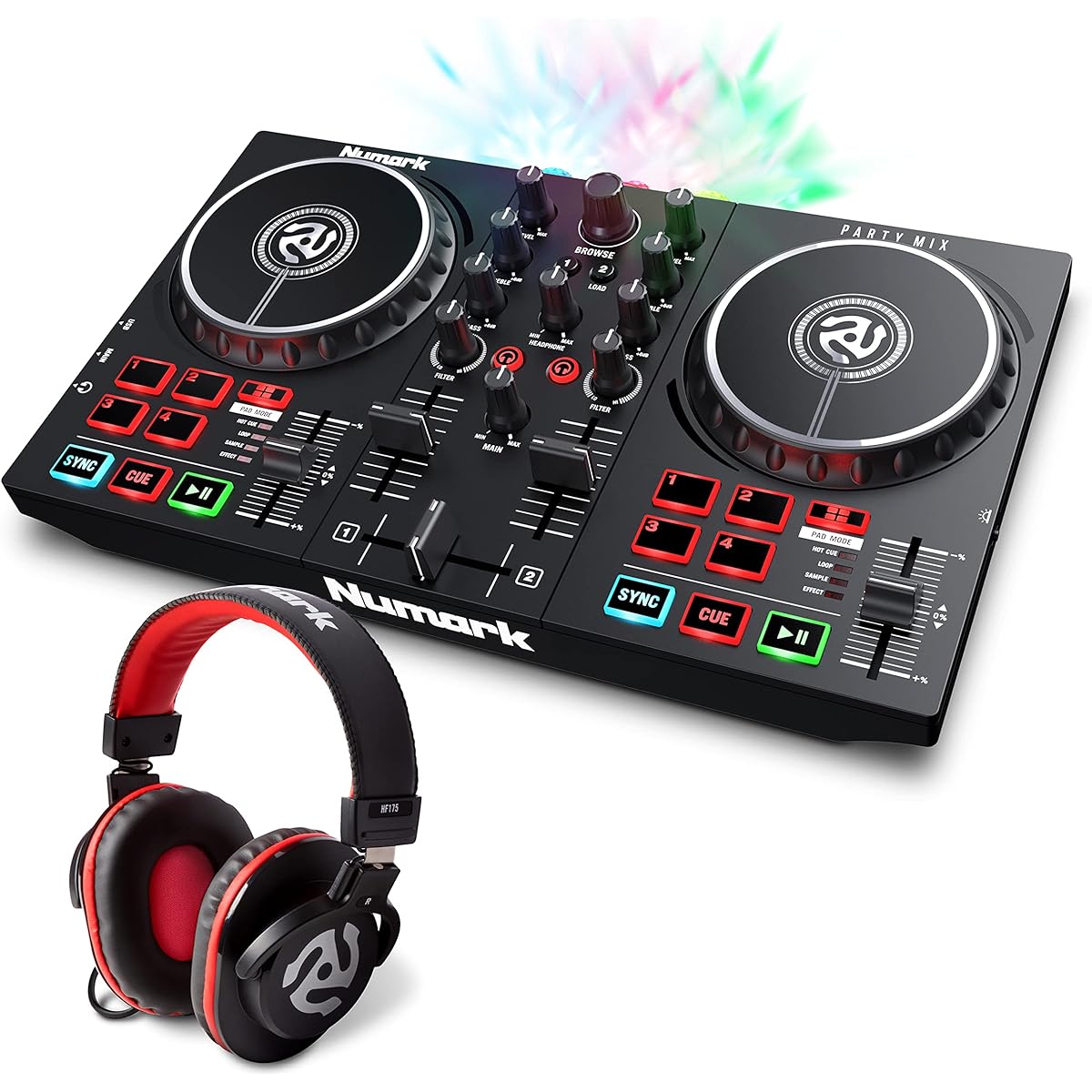 Numark Beginner DJ Controller and Sealed Headphone Set Party Mix ll & HF175 Numark