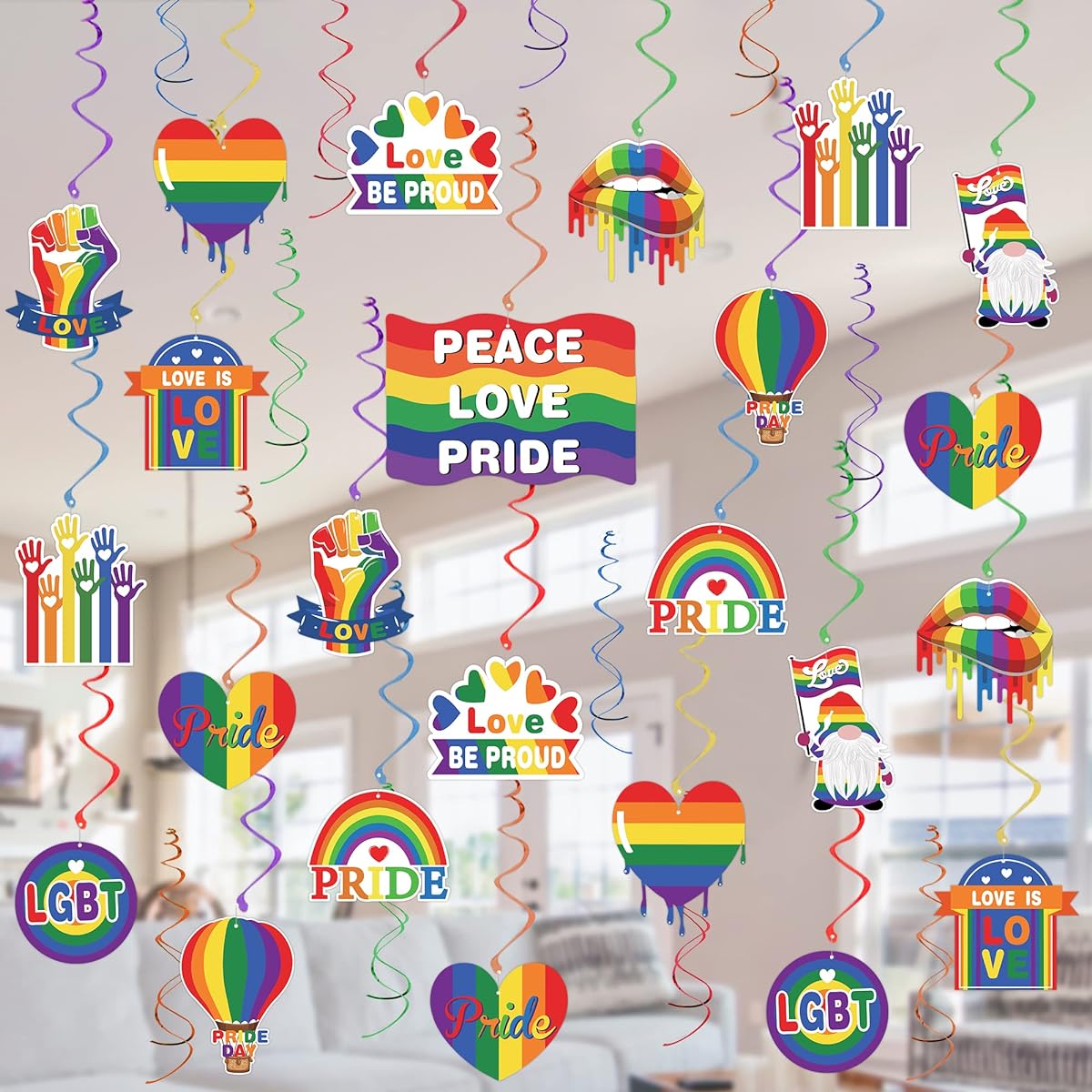 35pcs Gay Pride Decorations Hanging Swirls - Love is Love Pride Hanging Decorations LGBT Rainbow Pride Party Decorations Swirls, NO-DIY Gay Pride & LGBTQ Party Decorations Supplies