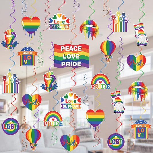 35pcs Gay Pride Decorations Hanging Swirls - Love is Love Pride Hanging Decorations LGBT Rainbow Pride Party Decorations Swirls, NO-DIY Gay Pride & LGBTQ Party Decorations Supplies