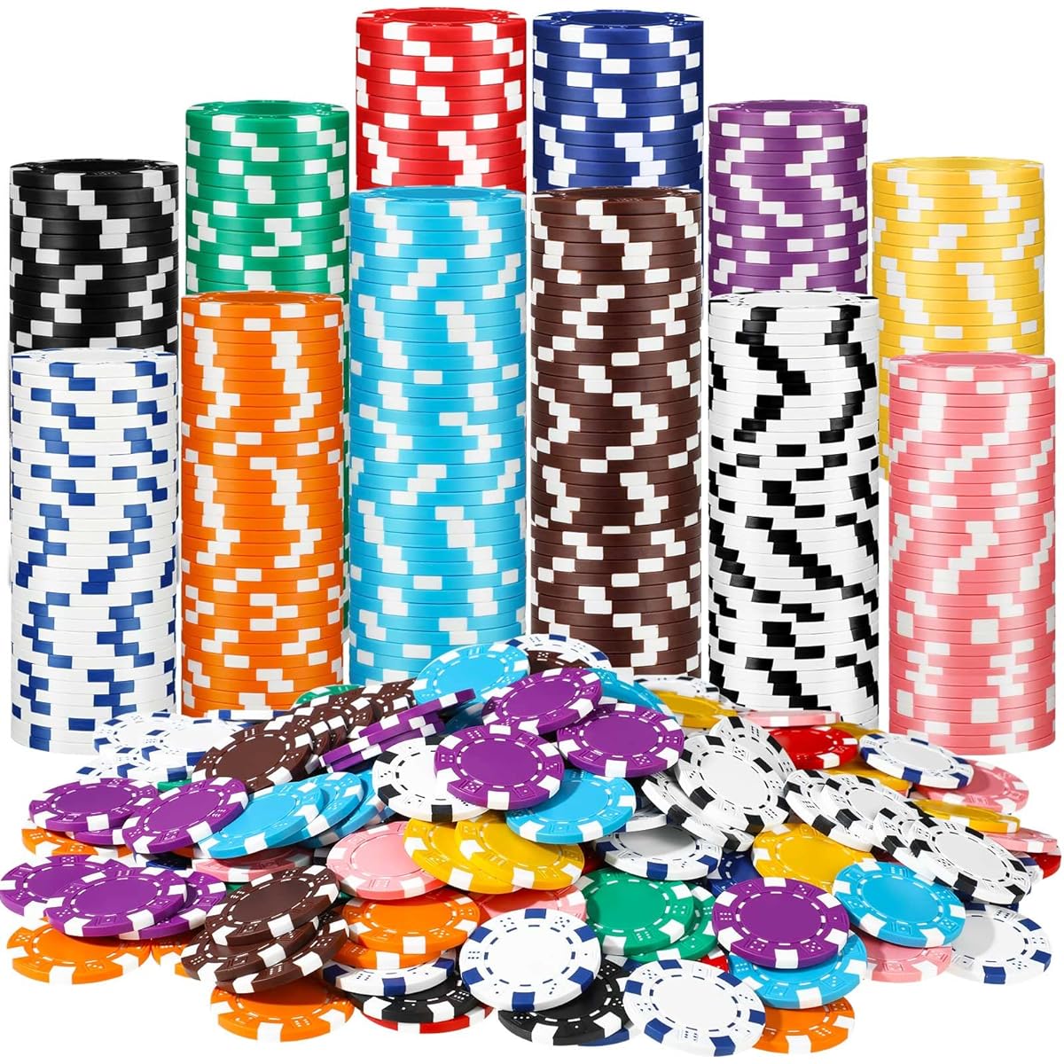 Jerify 300 Pieces Gaming Poker Chips Set, Mini Composite Dice Striped Chips Plastic Gaming Chips Faux Poker Card Game Chips for Texas Hold'em Blackjack Roulette Game Party, 12 Colors