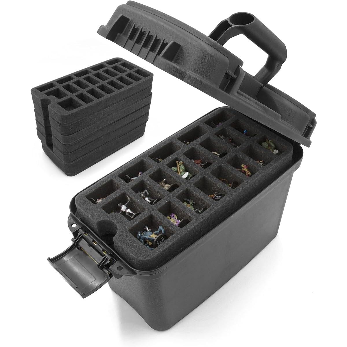 CASEMATIX Miniature Storage Hardshell Figure Case - 105 Slot Figure Carrying Case with Customizable Foam Tray for Warhammer 40K DND and More