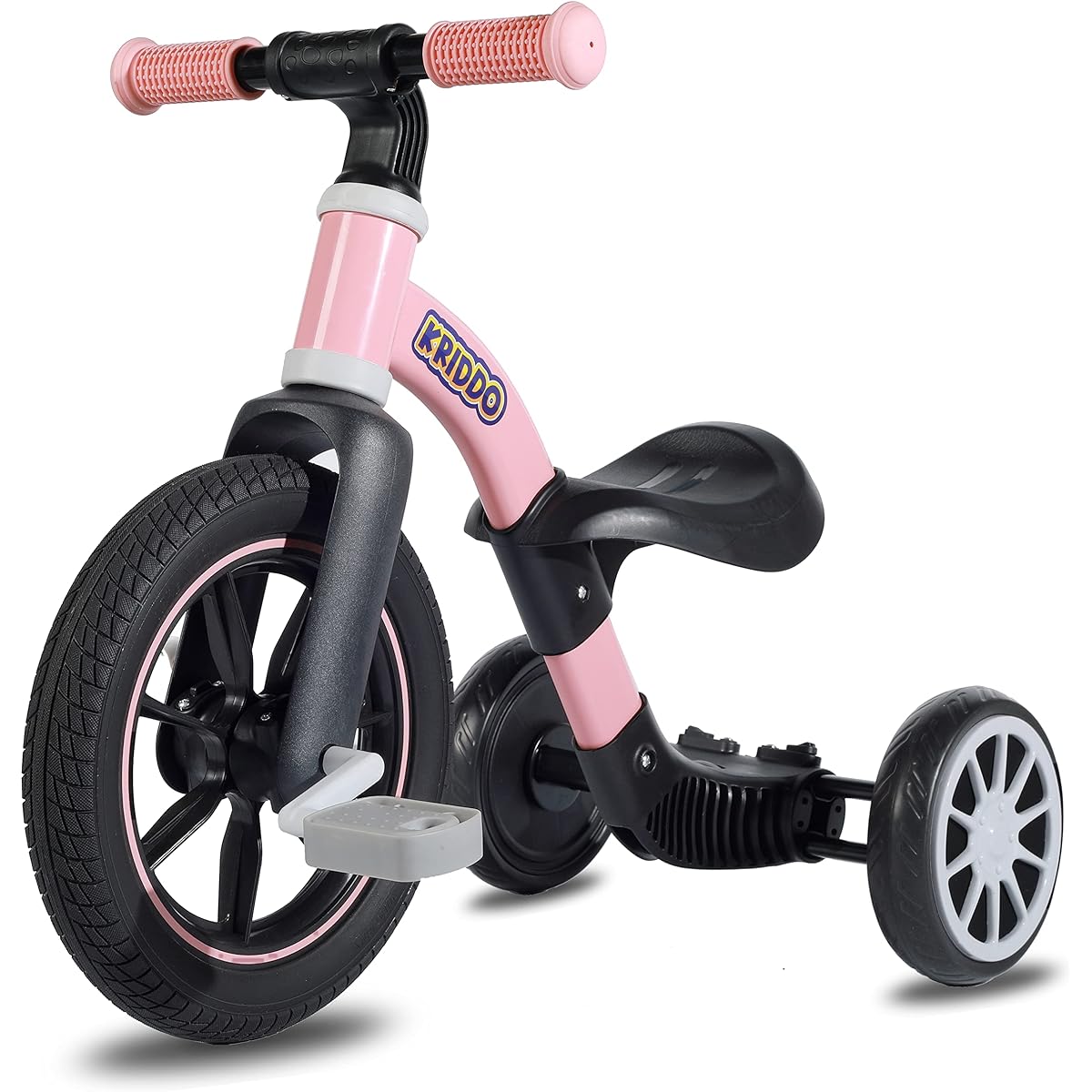 KRIDDO 3-in-1 Kids Tricycle for 2-3 Years Old, 12" Front Wheel Trike, Toddler Balance Bike Bicycle for Boys and Girls Ages 2 to 4, Removable Pedals, Push & Ride Fun, Pink