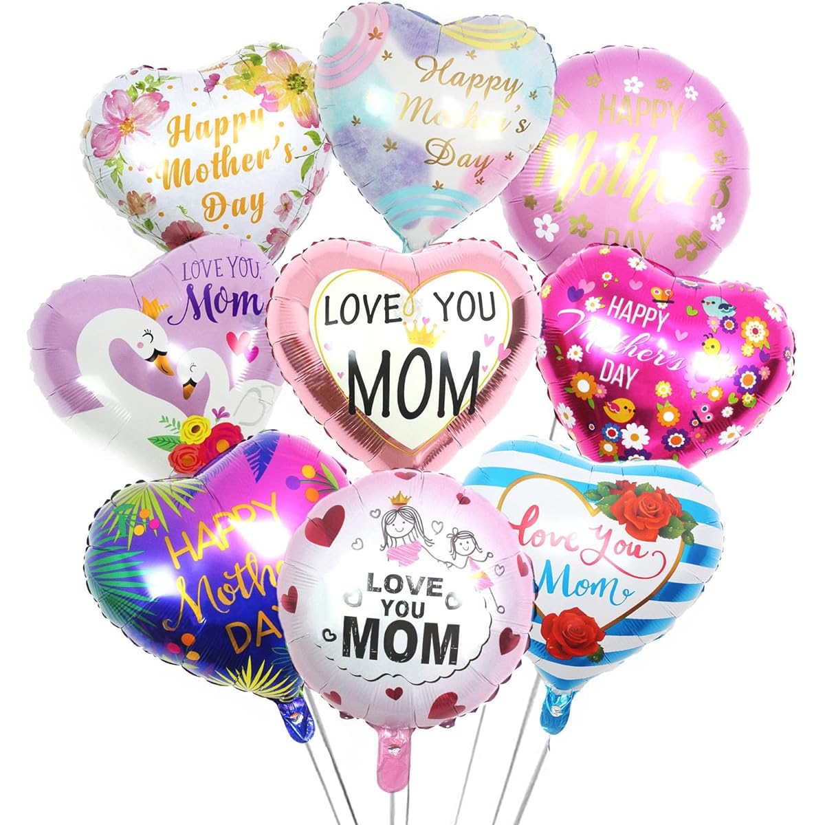 Roblue Mother's Day Party Balloons Mother's Day Decorations Foil Heart Round Balloons Te Amo Mamá Balloons 18 Inch Happy Mother's Day Balloons Mother's Day Birthday Party Supplies 9 Pieces