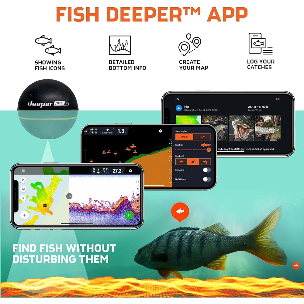 Deeper PRO+ 2.0 wireless smart fish finder, Wi-Fi connectivity, built-in GPS, battery runs up to 9 hours, fast charging, 3 frequencies, scanning depth 100m wireless smart sonar [Authorized Japanese distributor product]