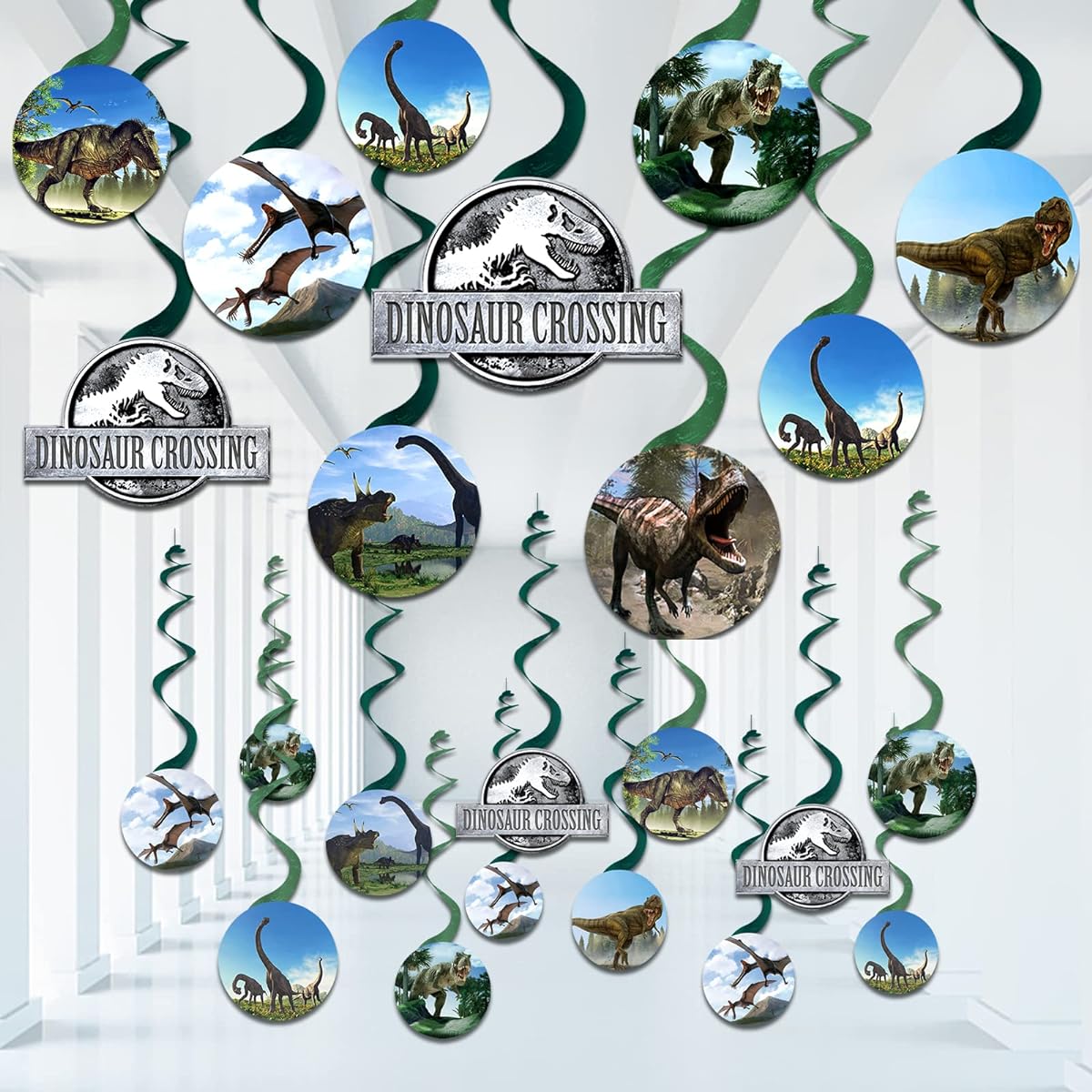 Dinosaur Hanging Swirl Set 24 Pieces Jurassic World Foil Party Swirl Decorations Dinosaur Birthday Party Supplies