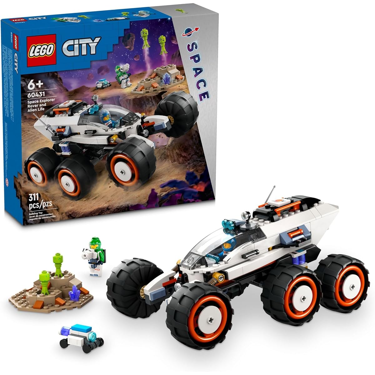 LEGO City Space Explorer Rover and Alien Life Toy - Space Gift for Boys and Girls Ages 6+ - Includes 2 Minifigures, Robot and Extraterrestrial Pretend Play STEM Toy 60431