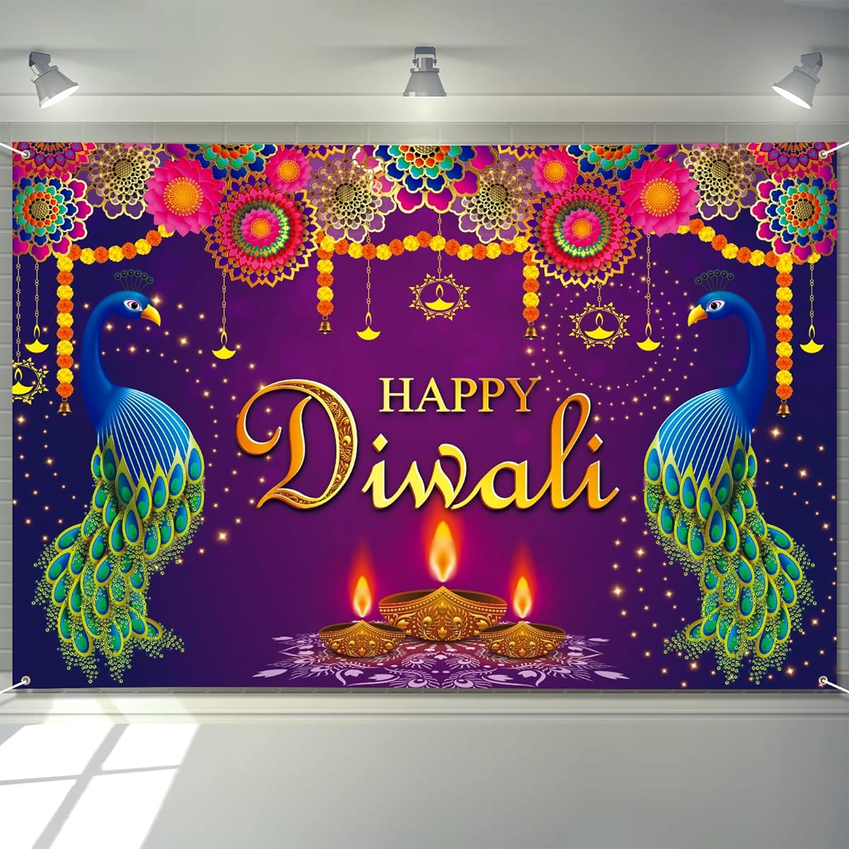 Arosche Extra Large Happy Diwali Banner 72" x 48" Indian Festival of Lights Peacock Diwali Backdrop Decoration Party Supplies Photography Backdrop Indoor Outdoor Yard Party Home Decoration