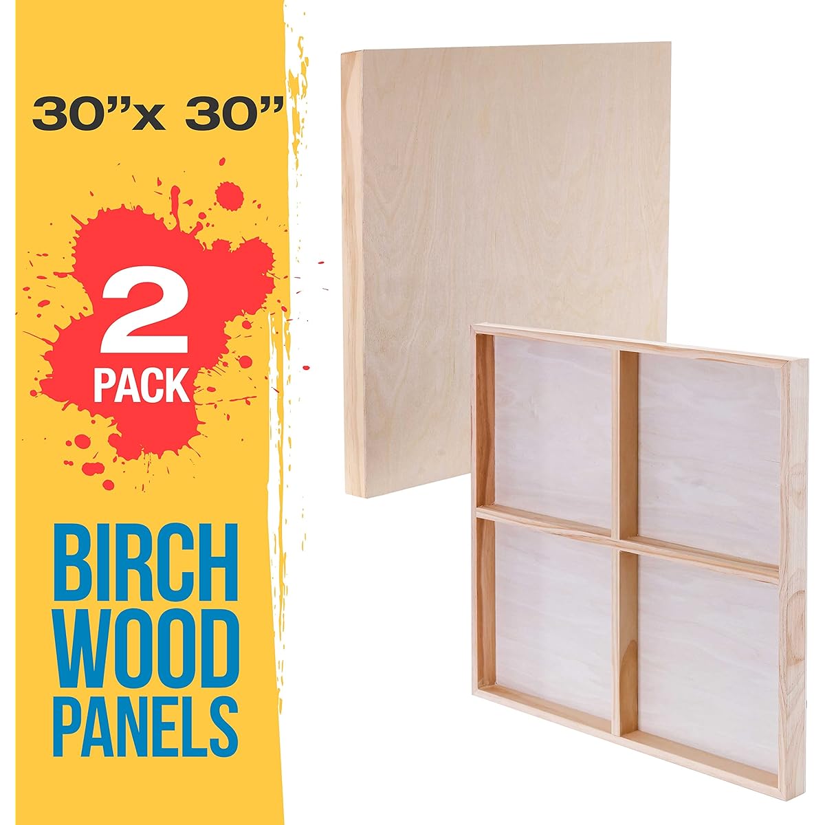 U.S. Art Supply 30" x 30" Birch Wood Painted Polling Panel Board Gallery 1-1/2" Deep Cradle (2 Pack) - Artist Deep Wood Wall Canvas - Paint Mixed Media Craft, Acrylic, Oil, Encaustic