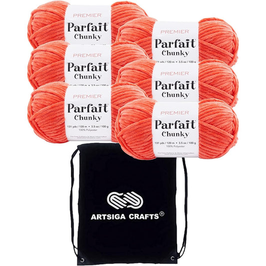 Premier Yarns Parfait Chunky Mango 1150-11 (6 Skeins) Same Dye Lot Weight S Bulky #6 Soft Knitting Yarn 100% Polyester 1 Artsiga Craft Bag Included