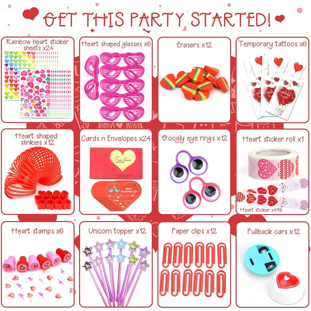 TOY Life 630pcs Valentine Gifts for Kids, Classroom Valentine's Day Party Favors, Valentine's Day Goodie Bag Stuffers with Valentine's Day Cards for Kids School Replacement with Love Stickers