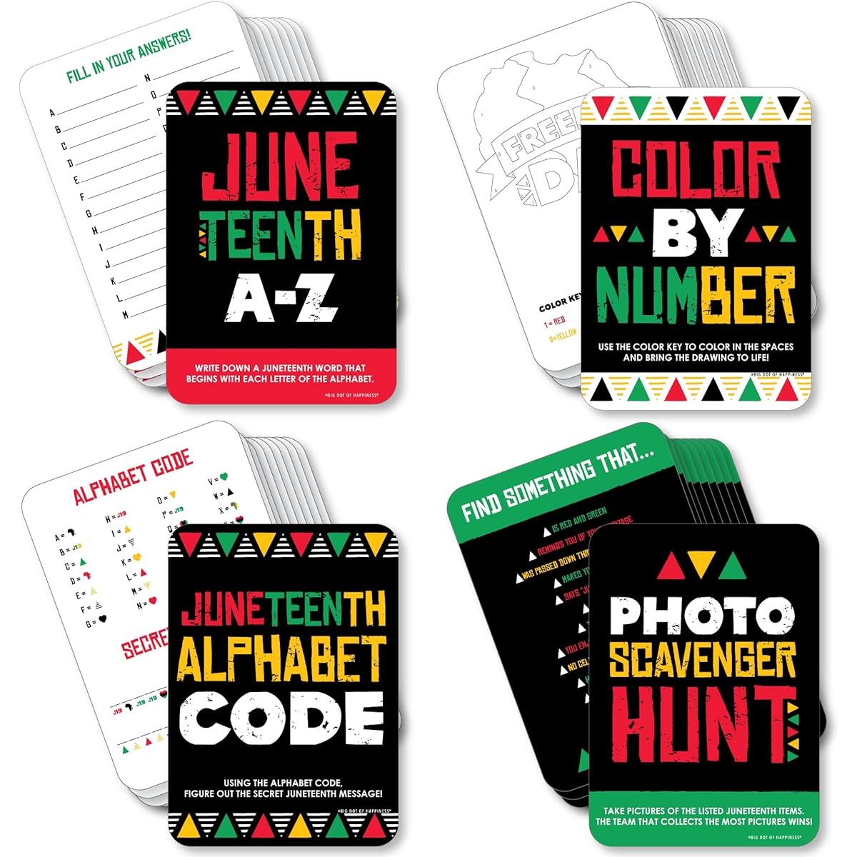Big Dot of Happiness Happy Juneteenth - 4 Freedom Day Party Game - 10 Cards Each - Game Bundle
