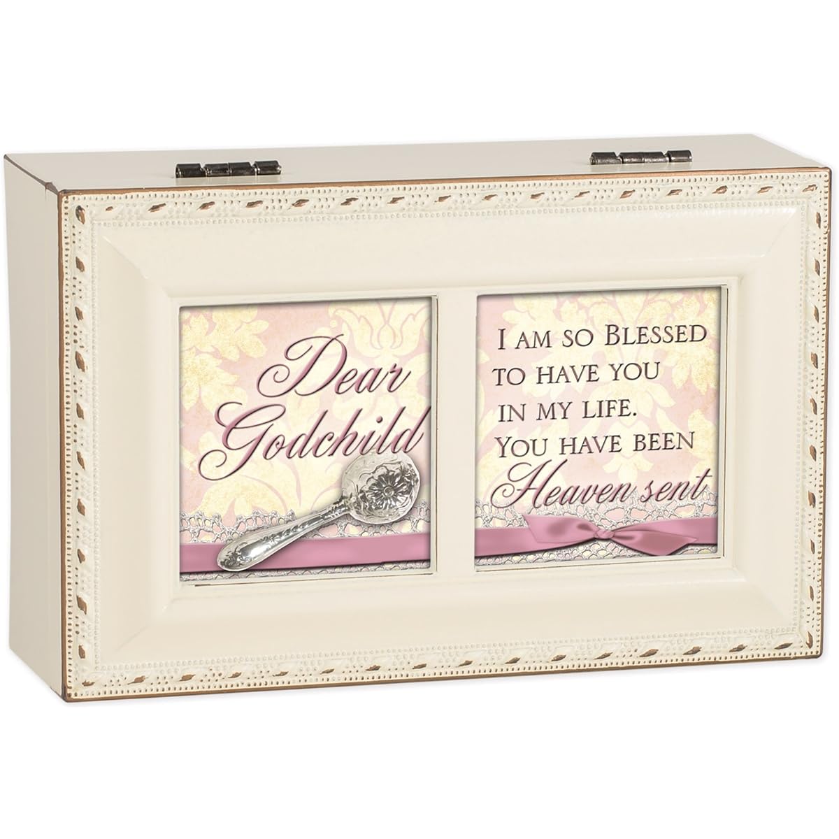 Cottage Garden Dear Godchild Wood Grain Petite Music Box/Jewelry Box Plays Jesus Loves Me