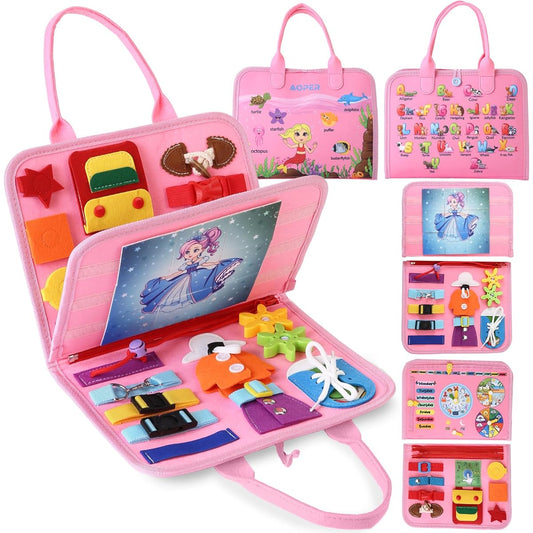 AOPER Montessori Busy Board 26-in-1 Busy Book for Toddlers 1-6 Years Preschool Educational Activities Sensory Toys Fine Motor Skills Learning Development Gift for Baby