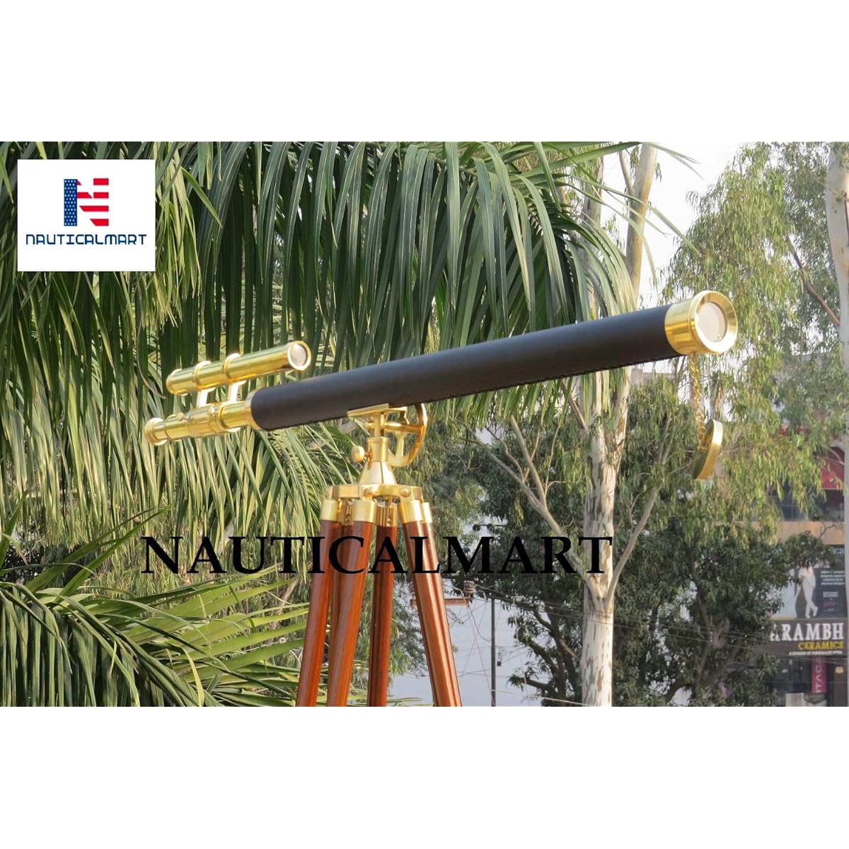 ARTIZANSTORE Marine Floor Stand Brass/Leather Griffith Telescope