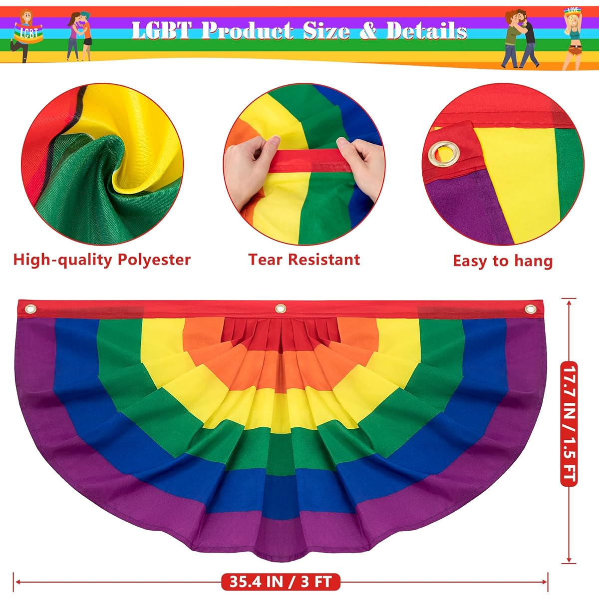 Rainbow Pride Decorations, LGBT Pride Half Fan Flag, 1.5 x 3ft LGBTQ Flag Banner Pleated Fan Flag Banner Lesbian Bisexual Outdoor Home Decor Door Sign Happy Pride Party Supplies 8 Pieces