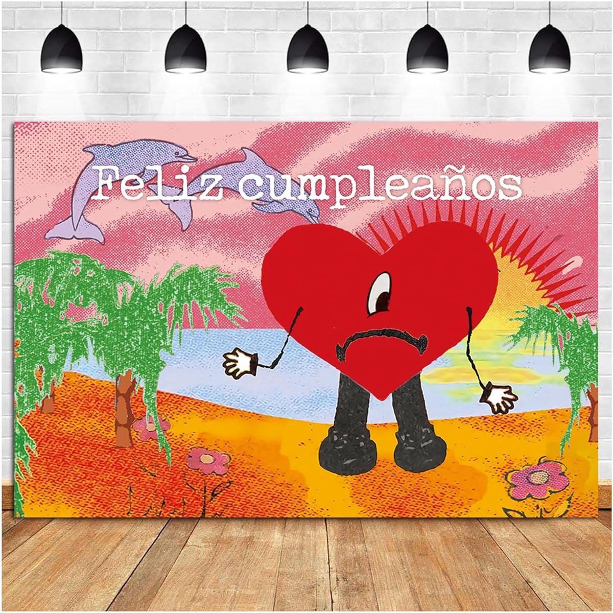 Red Heart Music Album Happy Birthday Photo Background Summer Wave Palm Tree Seagull Photo Background Singing Party Decoration Cake Table Banner Studio Props 7x5ft